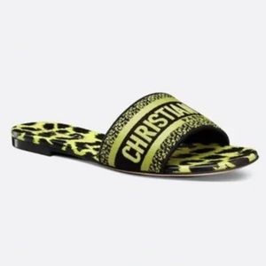 Dior Neon Yellow and Black Logo Slide Sandals